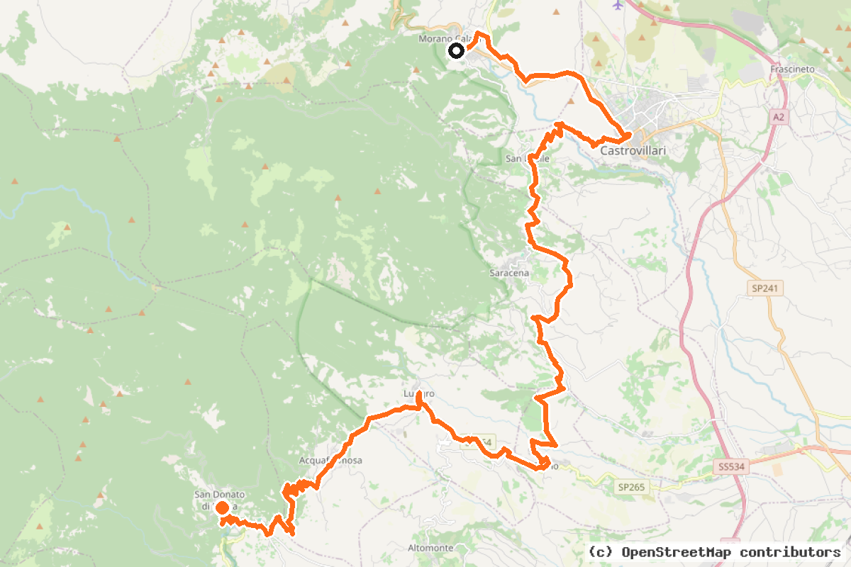 Il tracciato del percorso Ciclovia dei Parchi della Calabria – Tappa 2 (CPC)