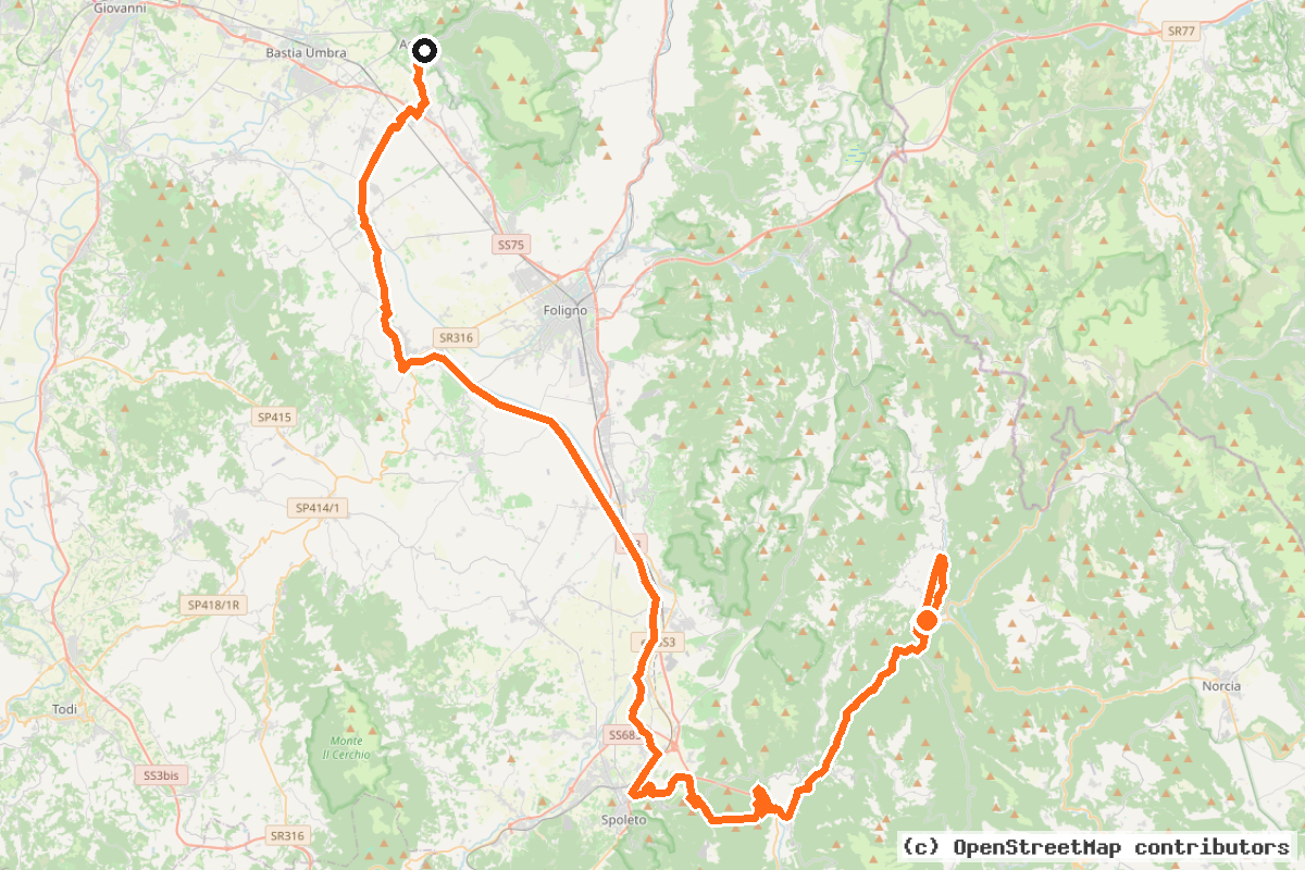 Il tracciato del percorso ABT Tappa 14: Assisi – Cerreto di Spoleto