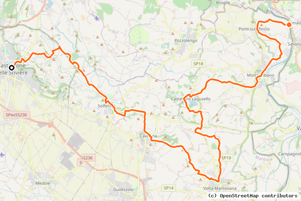Il tracciato del percorso Ciclovia delle Colline moreniche del Garda (MN5)