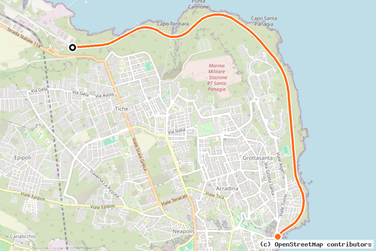 Il tracciato del percorso Pista Ciclabile Rossana Maiorca