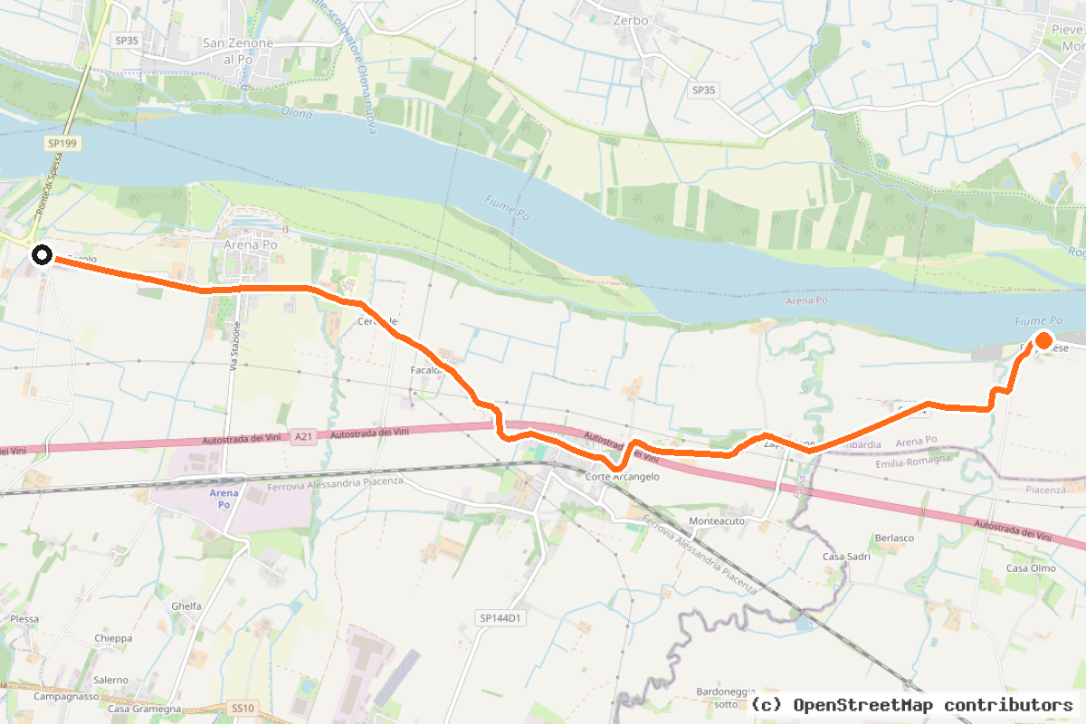 Il tracciato del percorso Percorso ciclopedonale Arena Po – Parpanese (TI-PO 3)