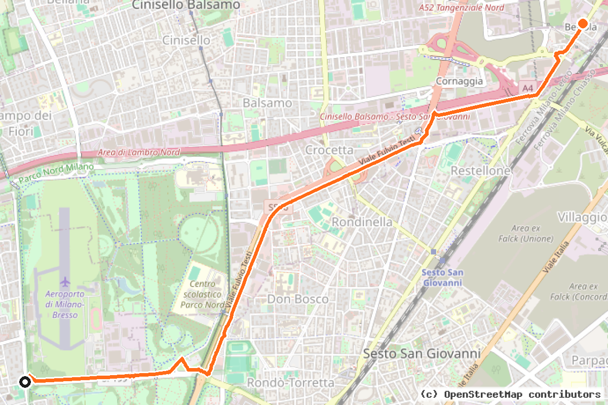 Il tracciato del percorso Linea 2 Biciplan Cambio (L2)