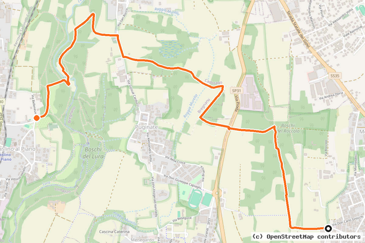 Il tracciato del percorso Parco del Lura – Itinerario n. 2 (PL2)