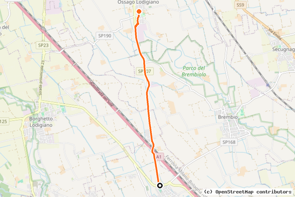 Il tracciato del percorso Percorso ciclabile Ossago-Livraga