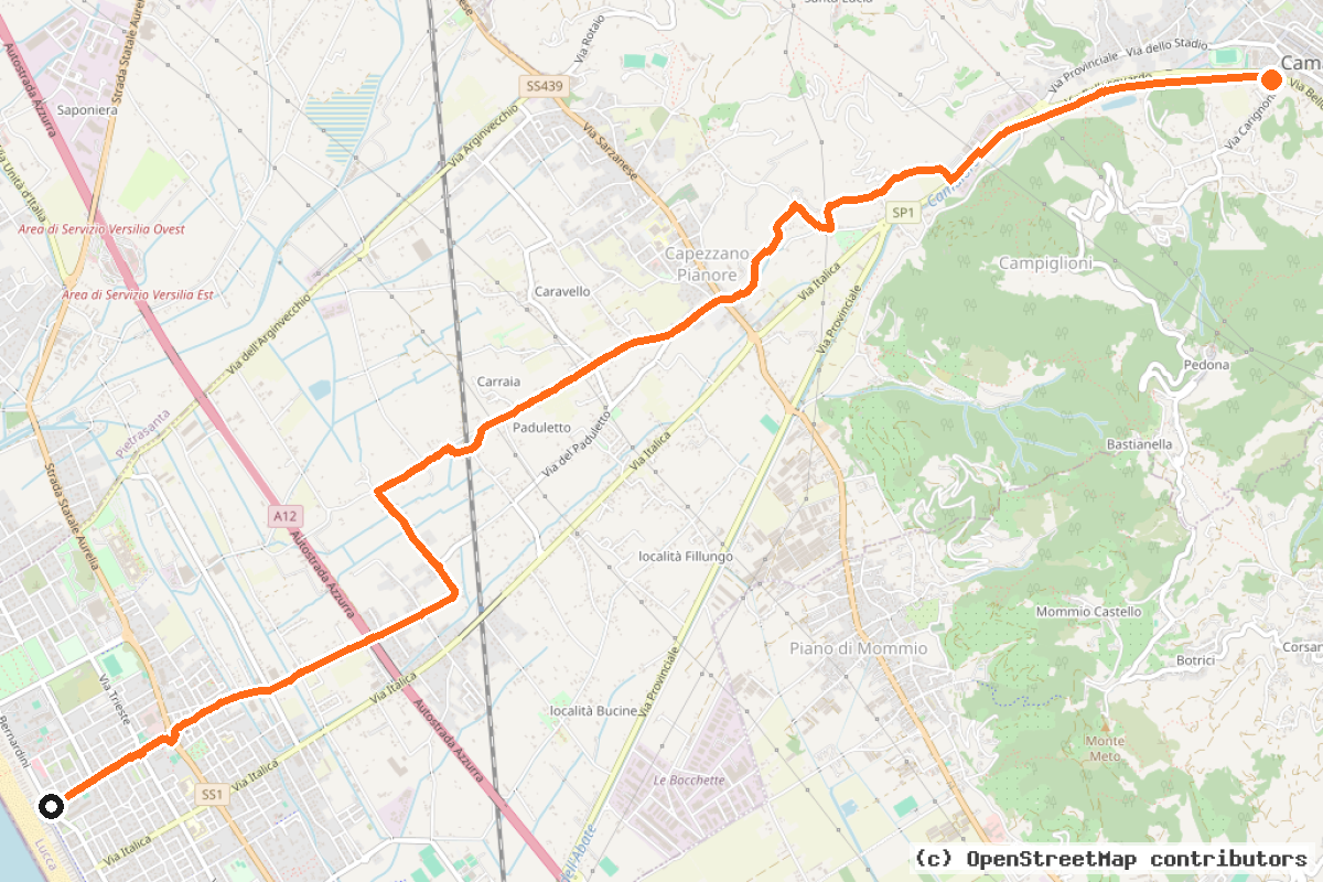 Il tracciato del percorso Camaiore – Lido (1)