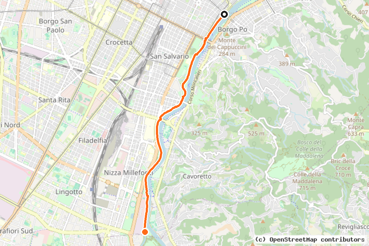 Il tracciato del percorso Biciplan Torino – D2B
