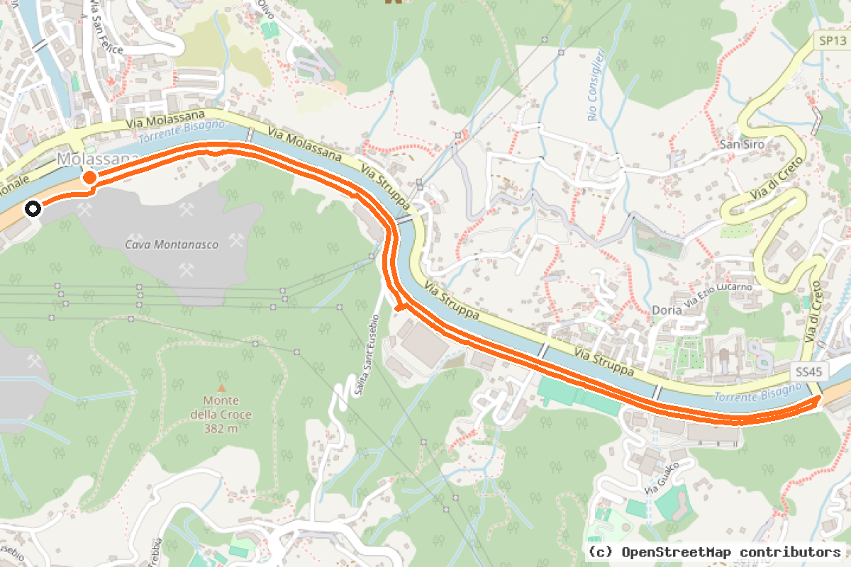 Il tracciato del percorso Ciclovia della Media Val Bisagno