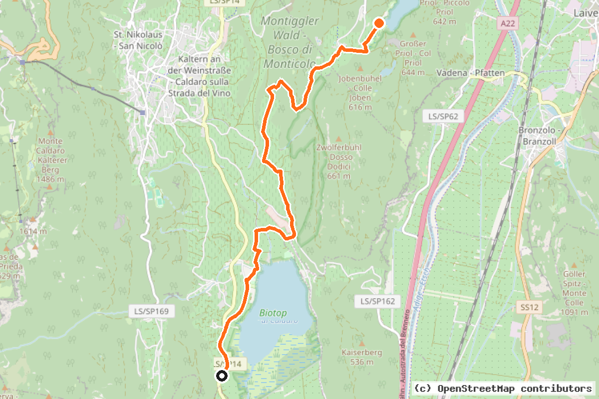 Il tracciato del percorso S. Giuseppe al Lago – Laghetti di Monticolo
