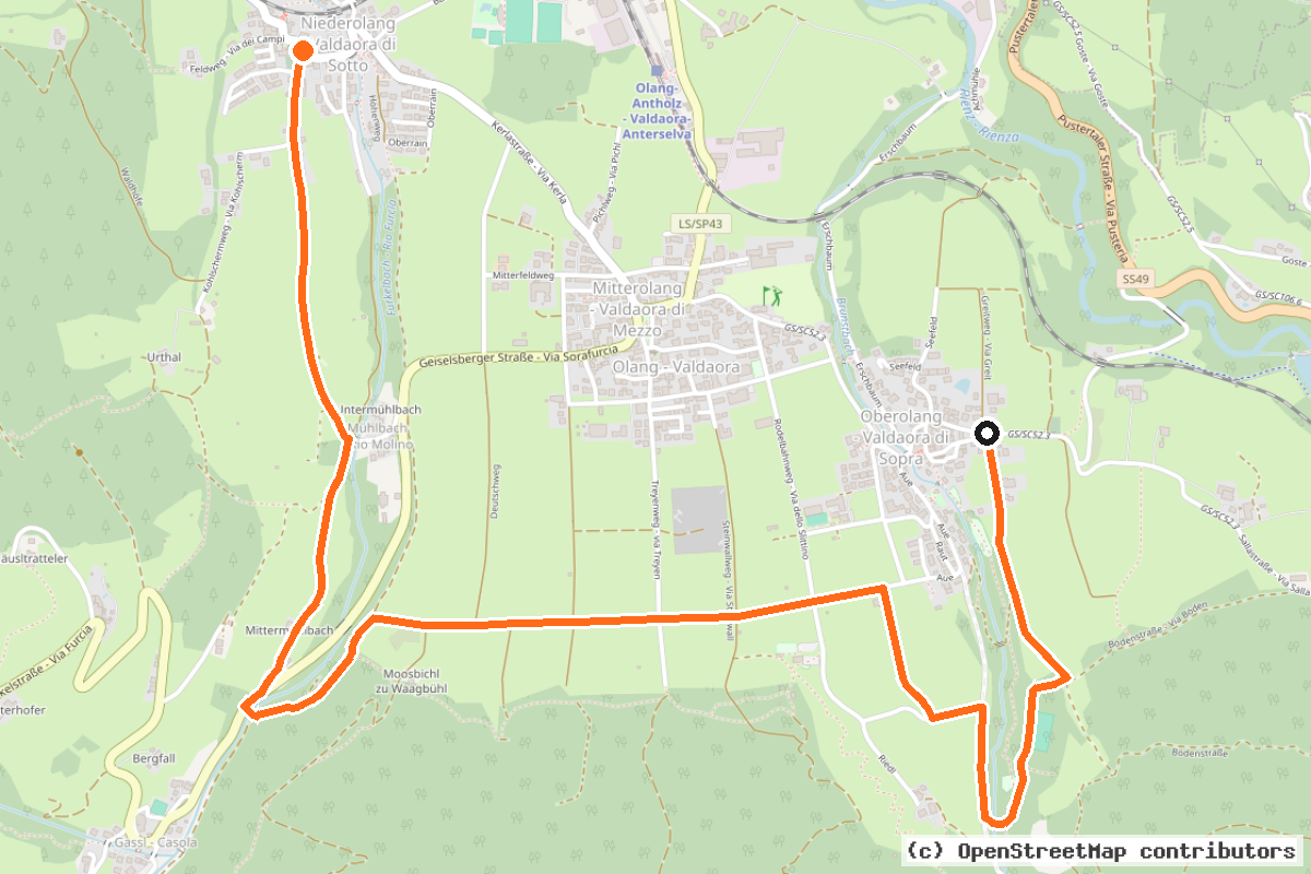 Il tracciato del percorso Variante „Bruneck Panoramaroute“