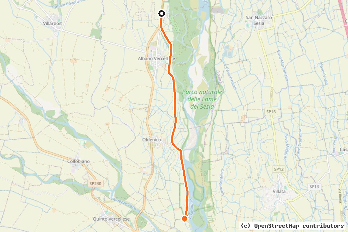 Il tracciato del percorso Percorso Ciclabile argini sponda destra Sesia (VCA921)