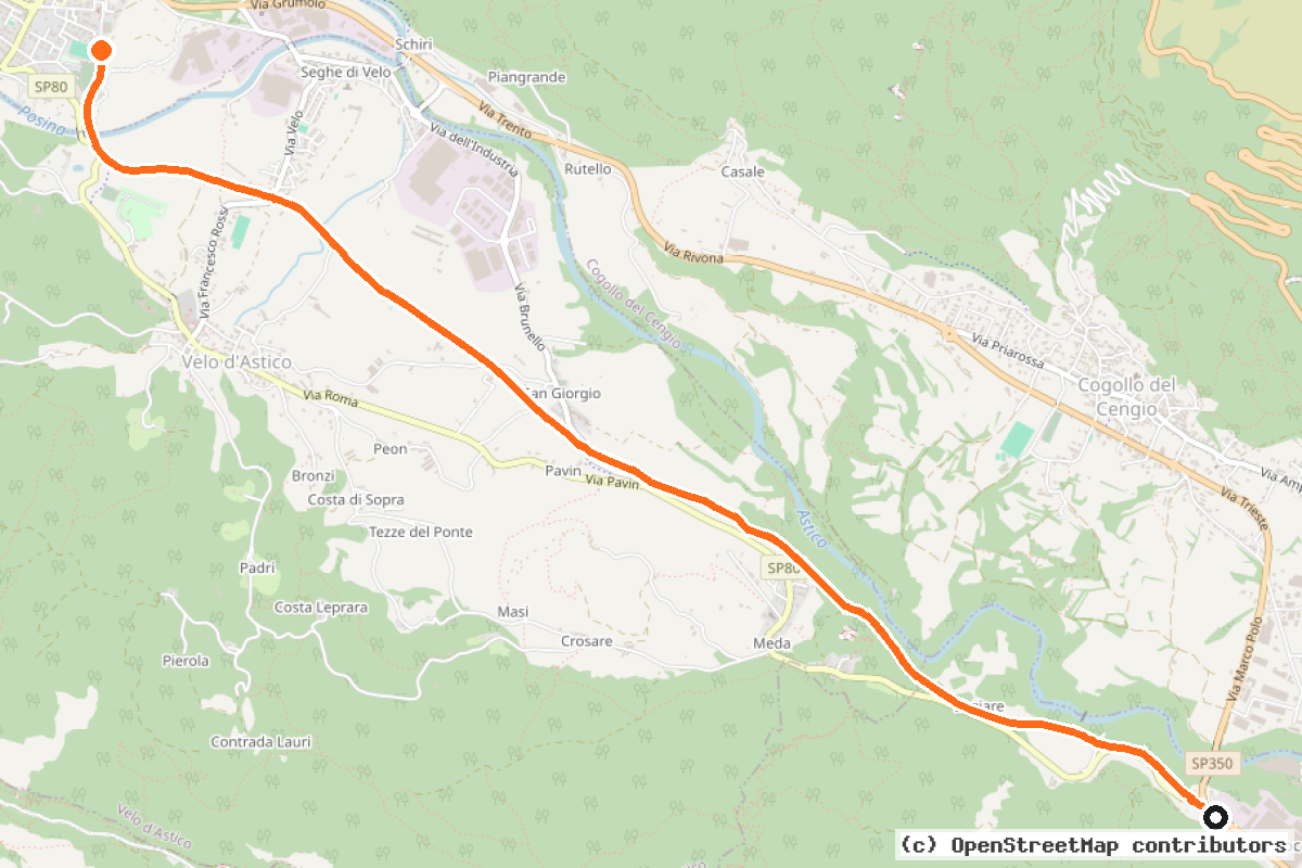 Il tracciato del percorso Ex Ferrovia Rocchette – Arsiero
