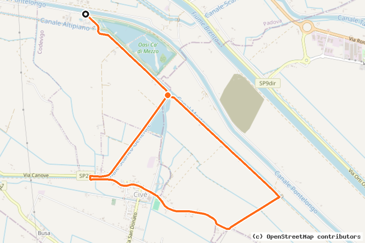 Il tracciato del percorso Itinerario delle bonifiche benedettine (I1I2)