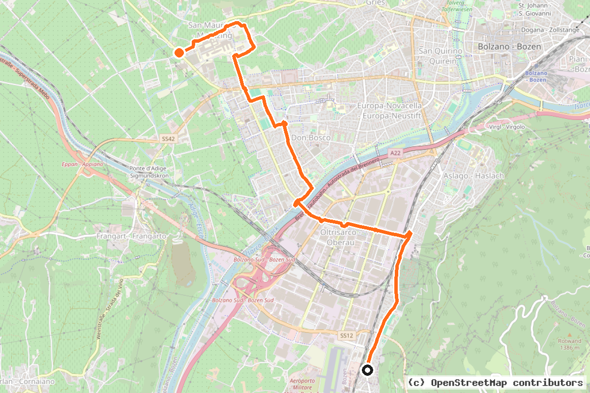 Il tracciato del percorso Ospedale/Krankenhaus – Maso della Pieve/Pfarrhof – S. Giacomo / St. Jakob (R6)