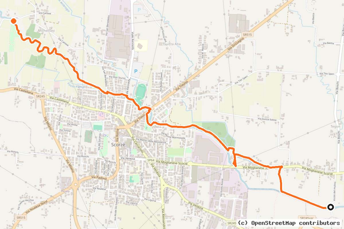Il tracciato del percorso Percorso ciclopedonale dei Quattro Mulini
