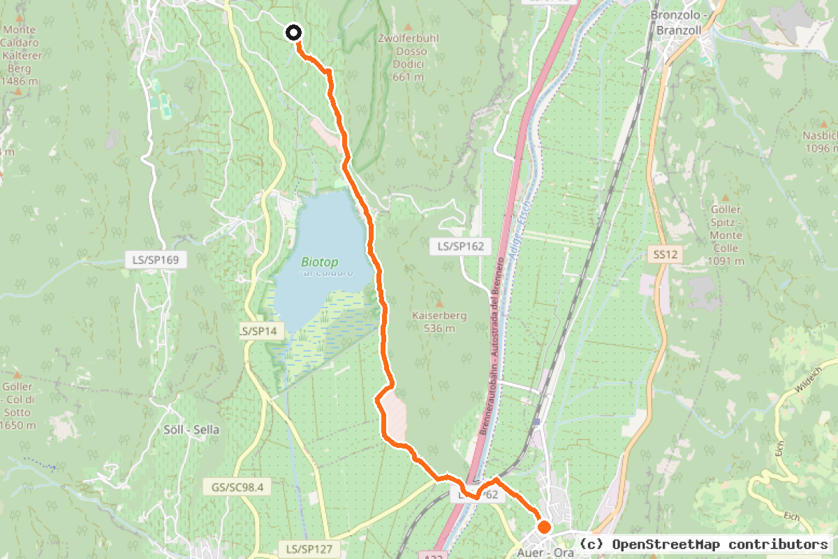 Il tracciato del percorso Radroute Kaltern-Auer