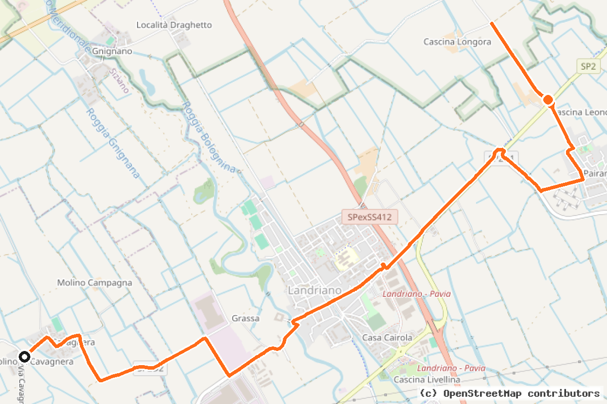 Il tracciato del percorso Siziano – Landriano – Carpiano