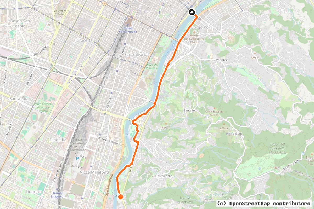 Il tracciato del percorso Biciplan Torino – D3B