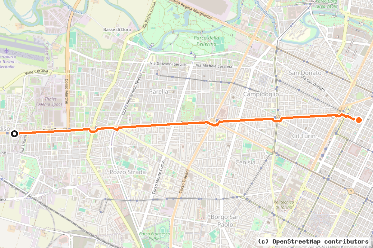 Il tracciato del percorso Biciplan Torino – D7A – back