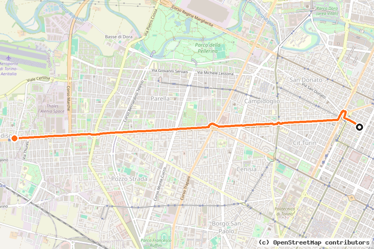 Il tracciato del percorso Biciplan Torino – D7A – forward