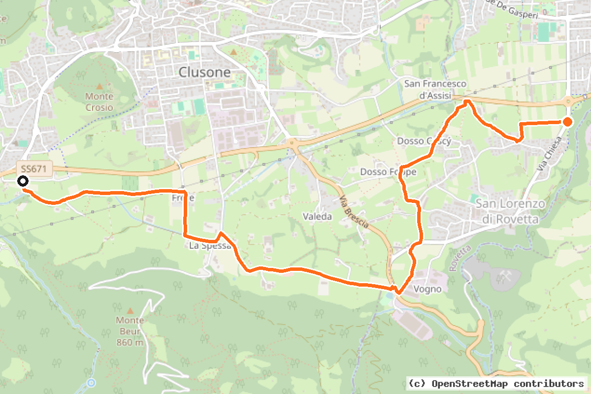 Il tracciato del percorso Pista ciclopedonale “dell’Altopiano”