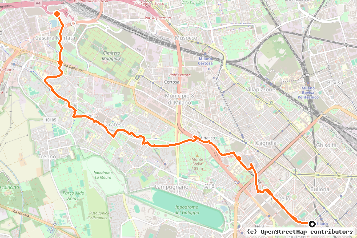Il tracciato del percorso Percorso ciclabile Milano-Expo