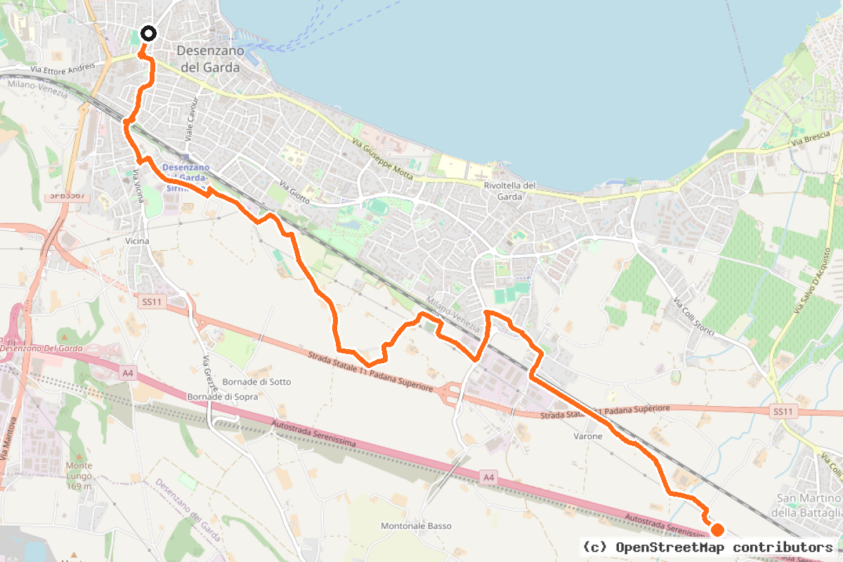 Il tracciato del percorso Ciclabile Desenzano-Pozzolengo (DP)
