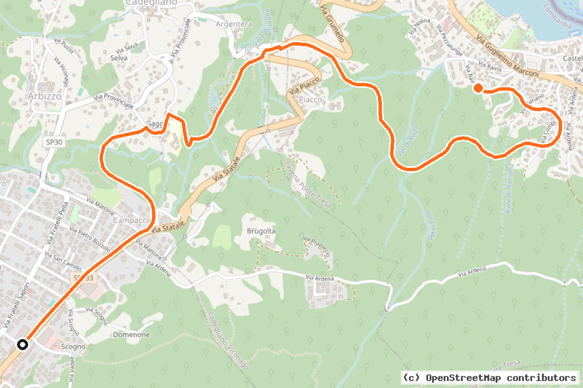 Il tracciato del percorso Ciclabile PonteTresa Marchirolo