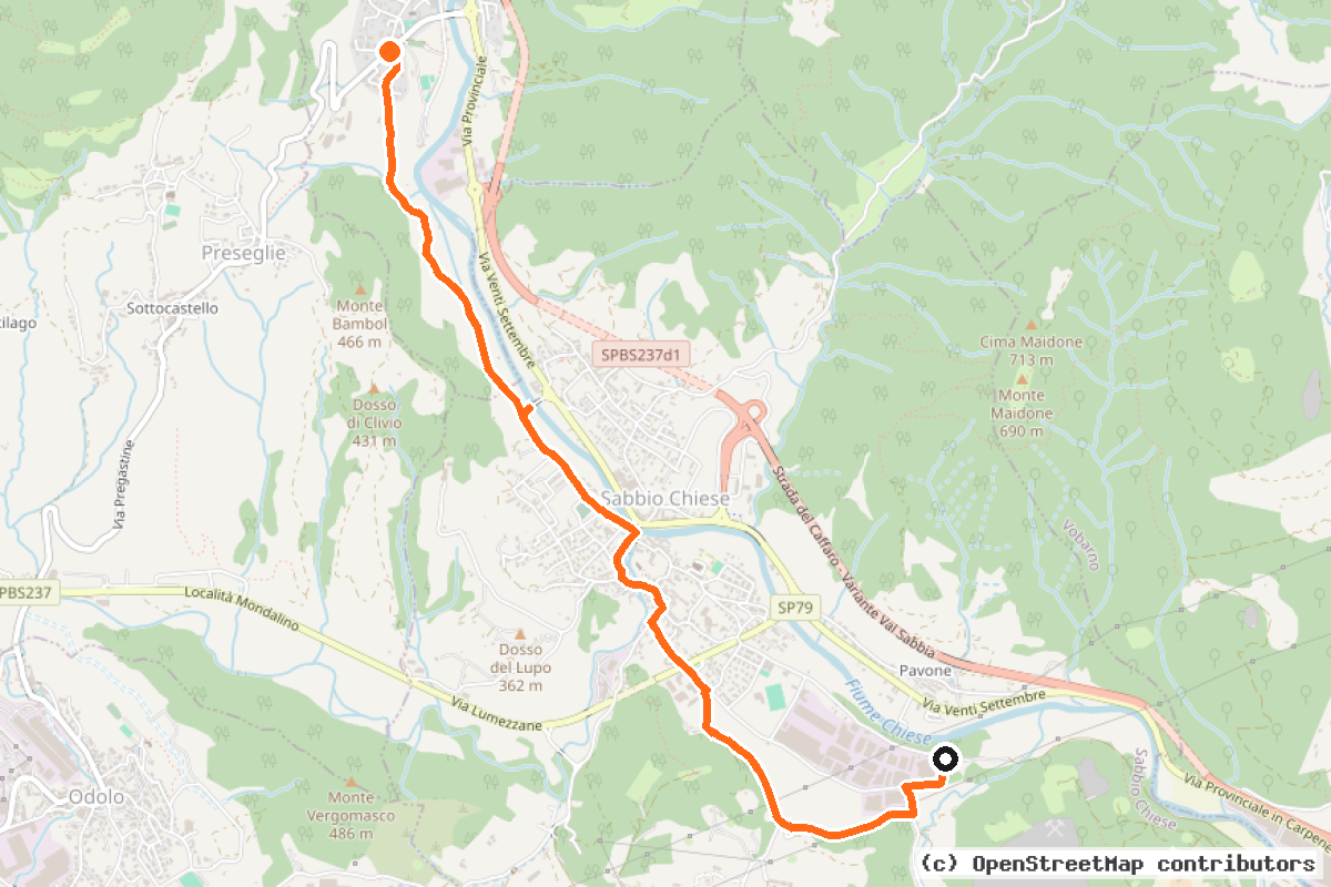 Il tracciato del percorso Ciclabile Valle Sabbia
