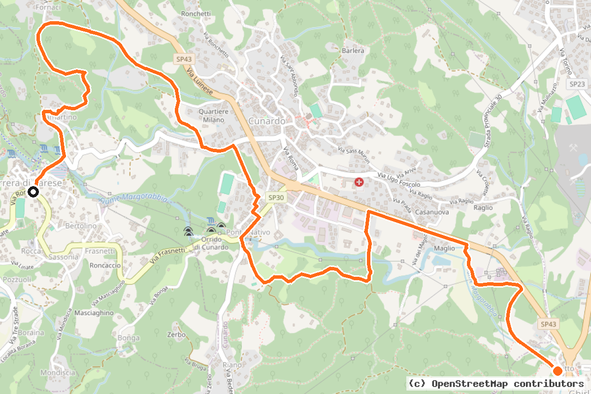Il tracciato del percorso Ciclopedonale Ghirla-Ferrera di Varese