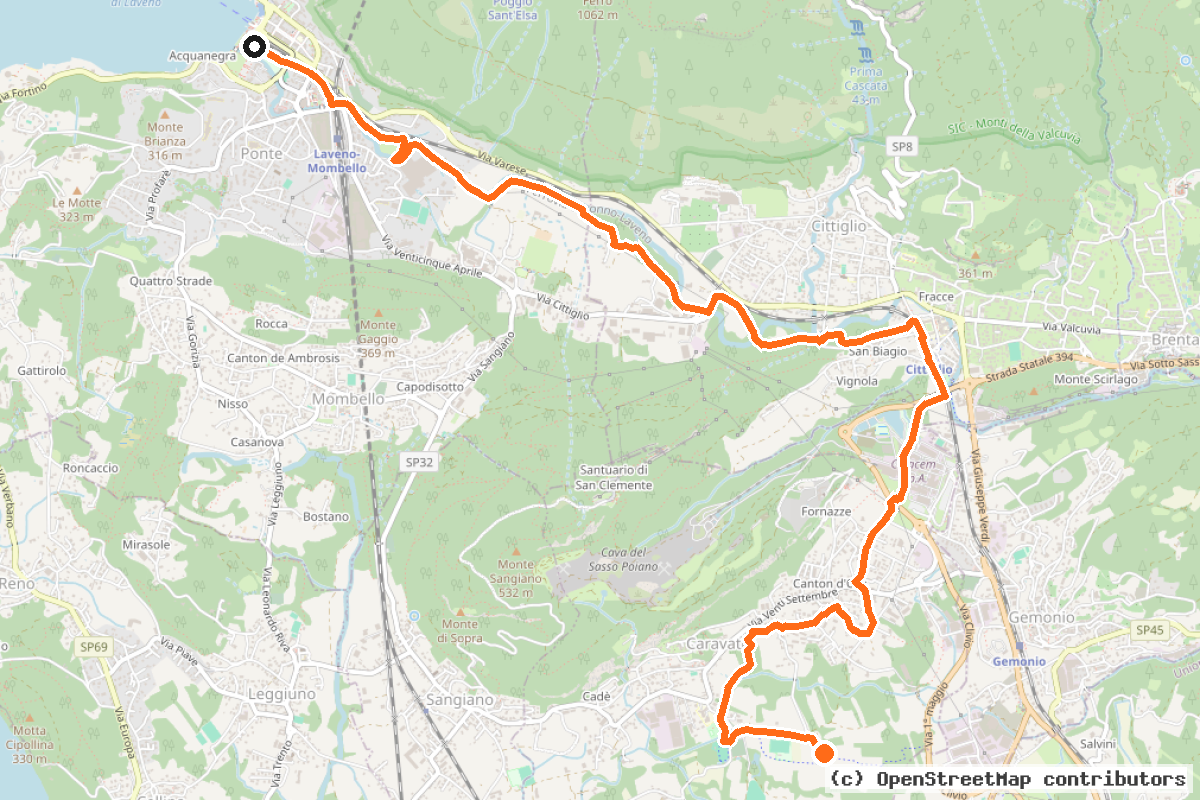 Il tracciato del percorso Ciclopedonale Laveno-Gavirate