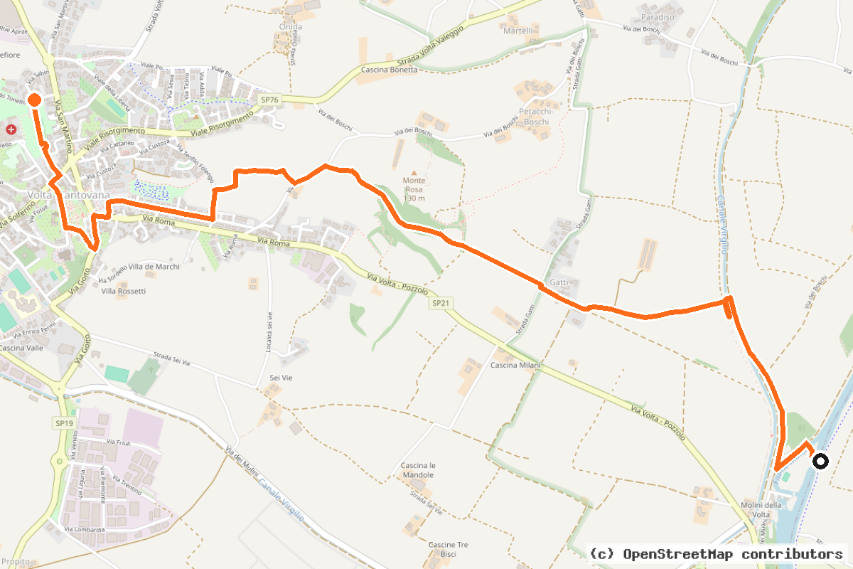 Il tracciato del percorso Diramazione ciclovia Colline moreniche del Garda (MN5b)