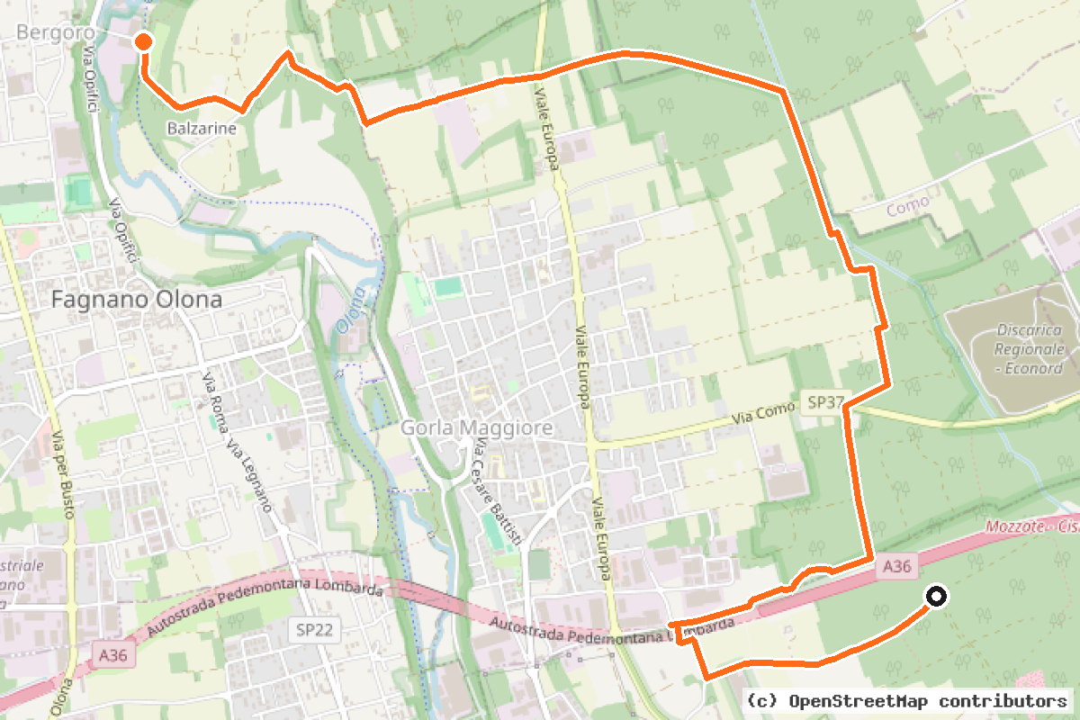 Il tracciato del percorso Greenway Pedemontana (PCR14)