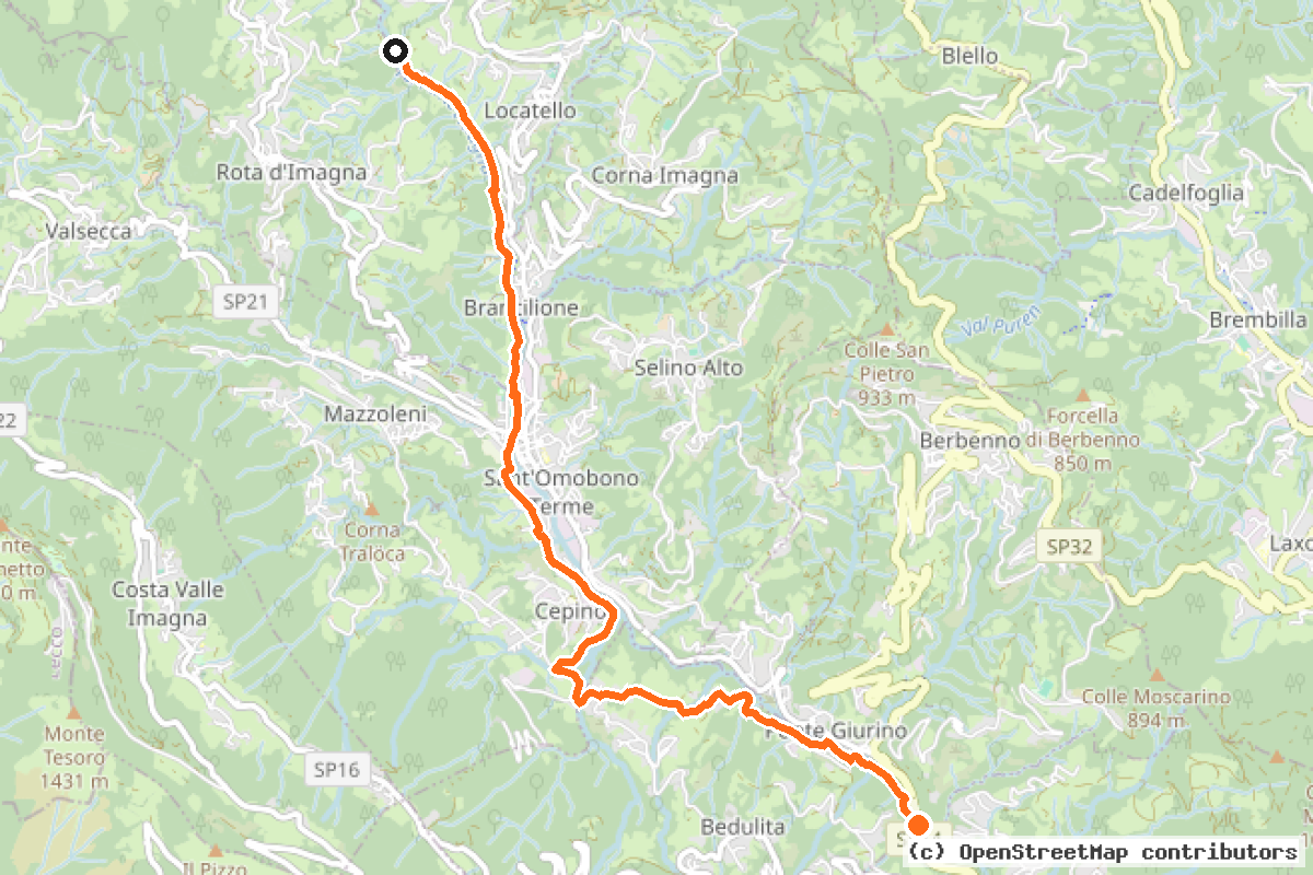 Il tracciato del percorso Ciclovia Valle Imagna