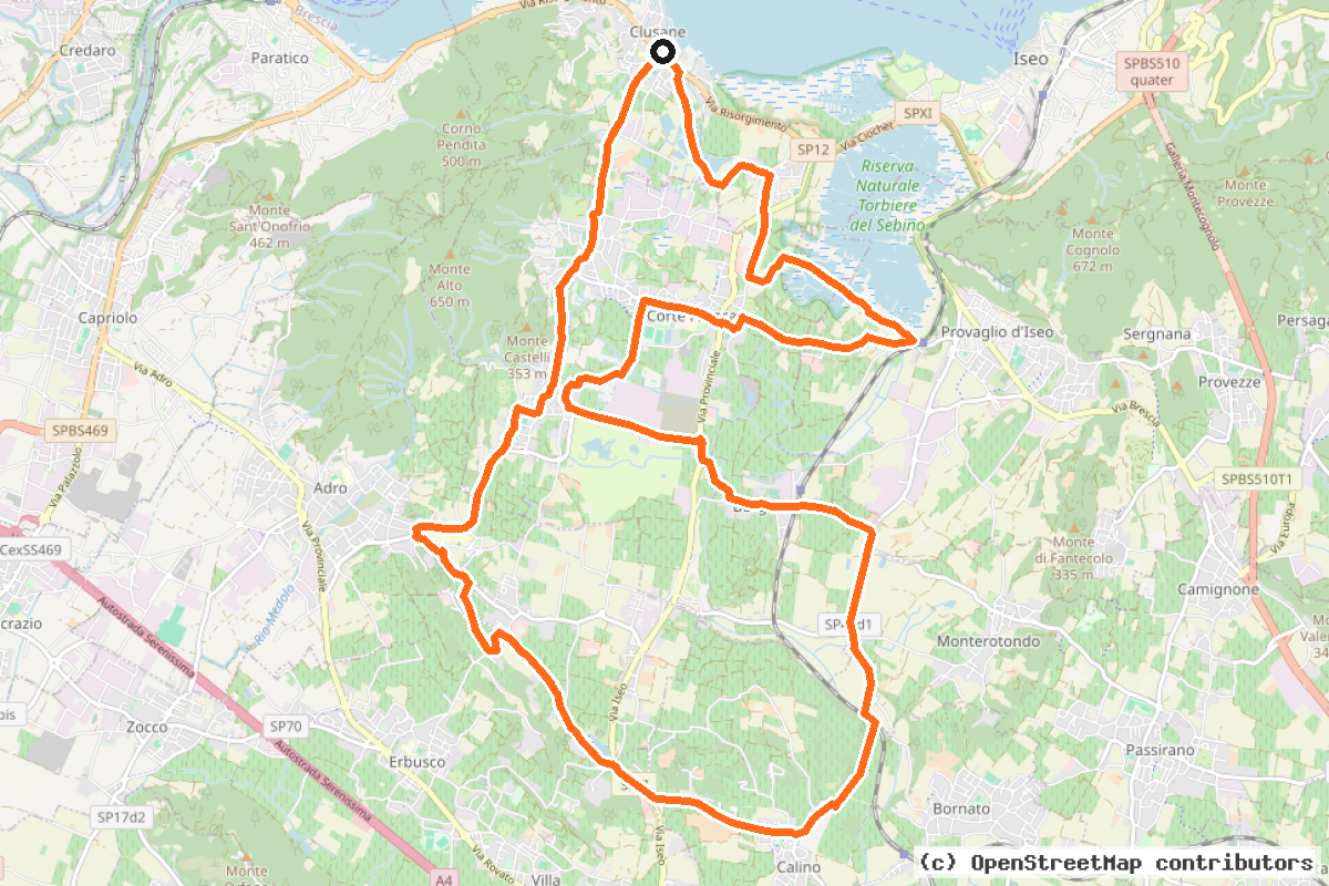 Il tracciato del percorso Franciacorta Satèn 1 Giallo