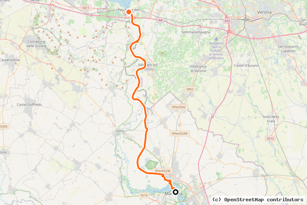 Il tracciato del percorso E6 – Ciclovia del Fiume Mincio
