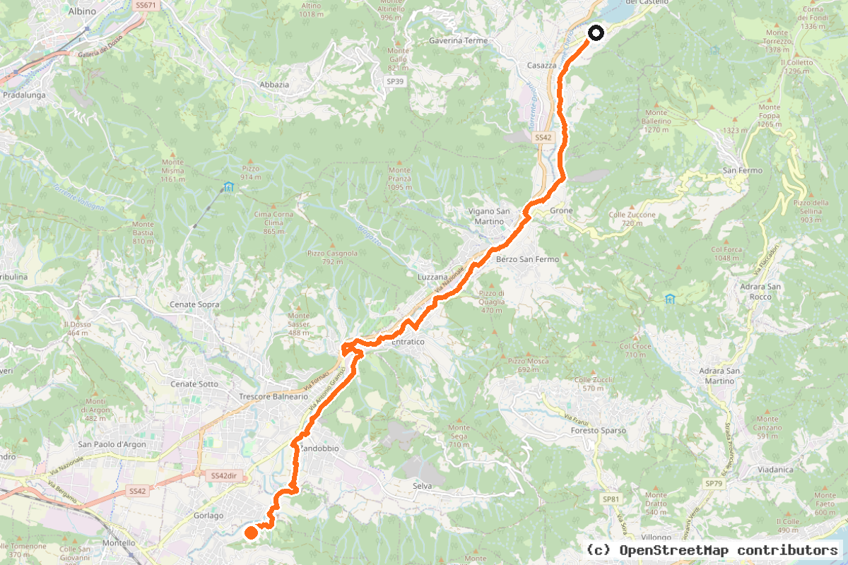 Il tracciato del percorso Ciclovia Val Cavallina