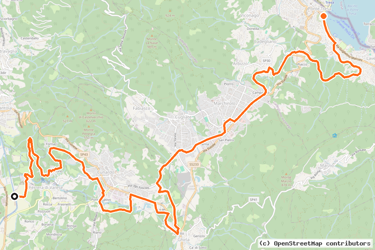 Il tracciato del percorso Ciclovia Ticino