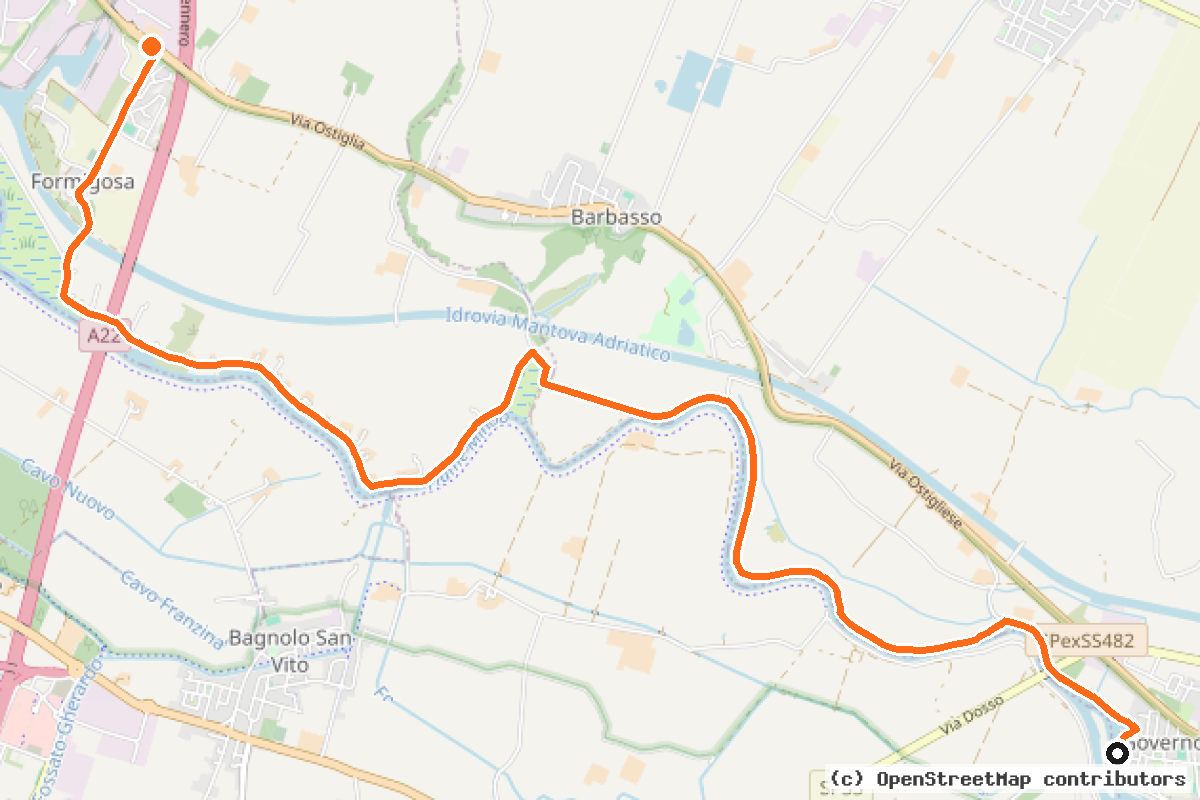 Il tracciato del percorso Ciclovia Sinistra Mincio (MN1s)