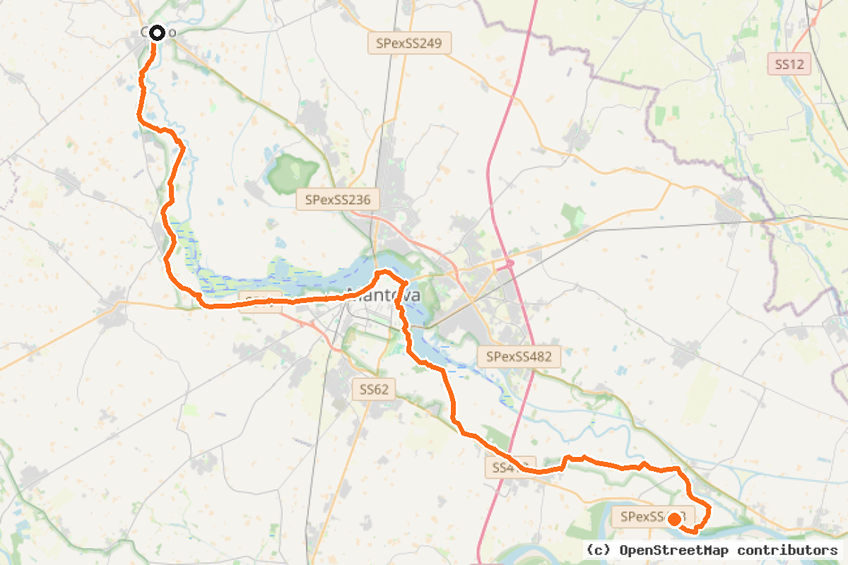 Il tracciato del percorso Ciclovia Destra Mincio (MN1d)