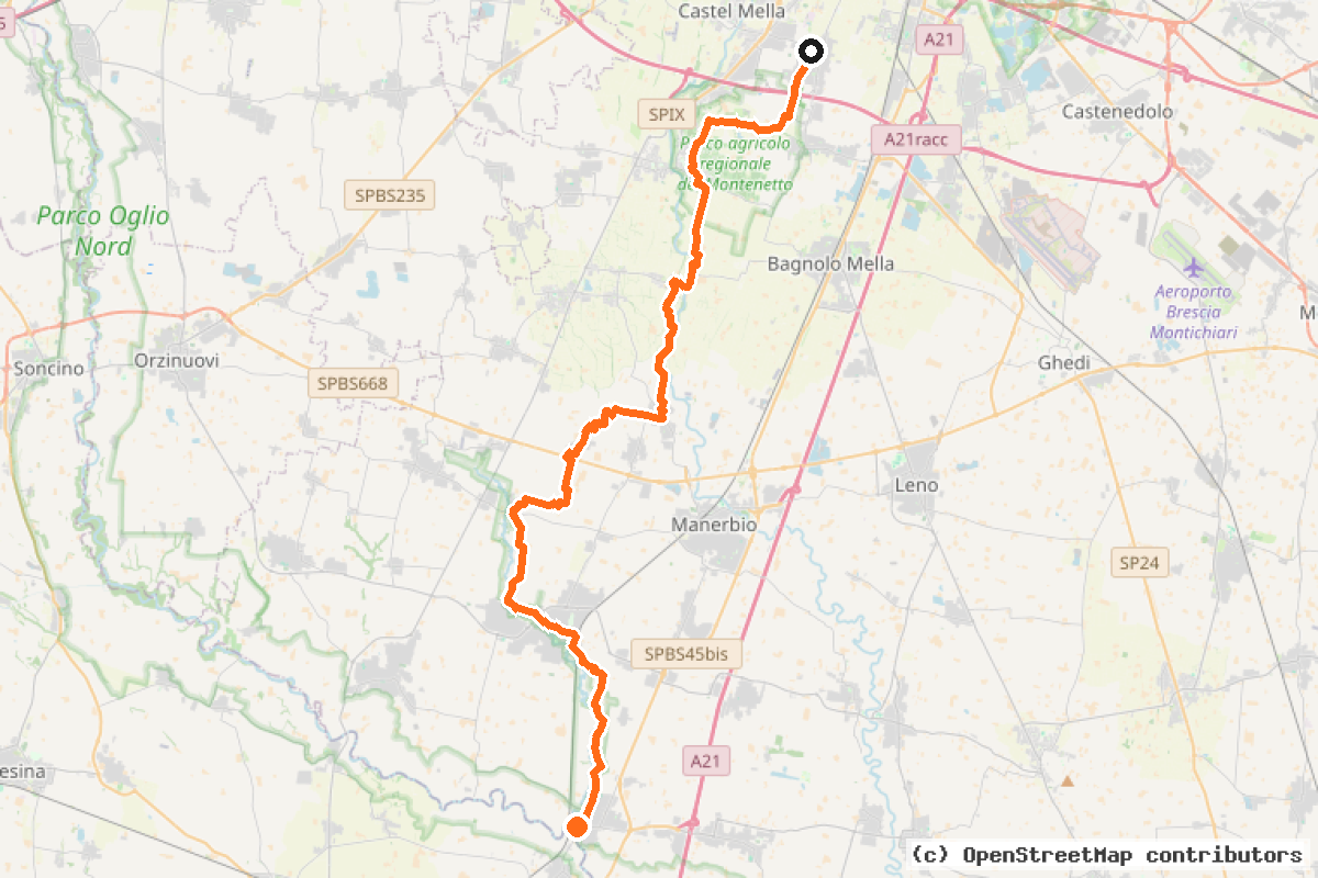 Il tracciato del percorso Ciclovia del Mella (tratto sud) (ME01)