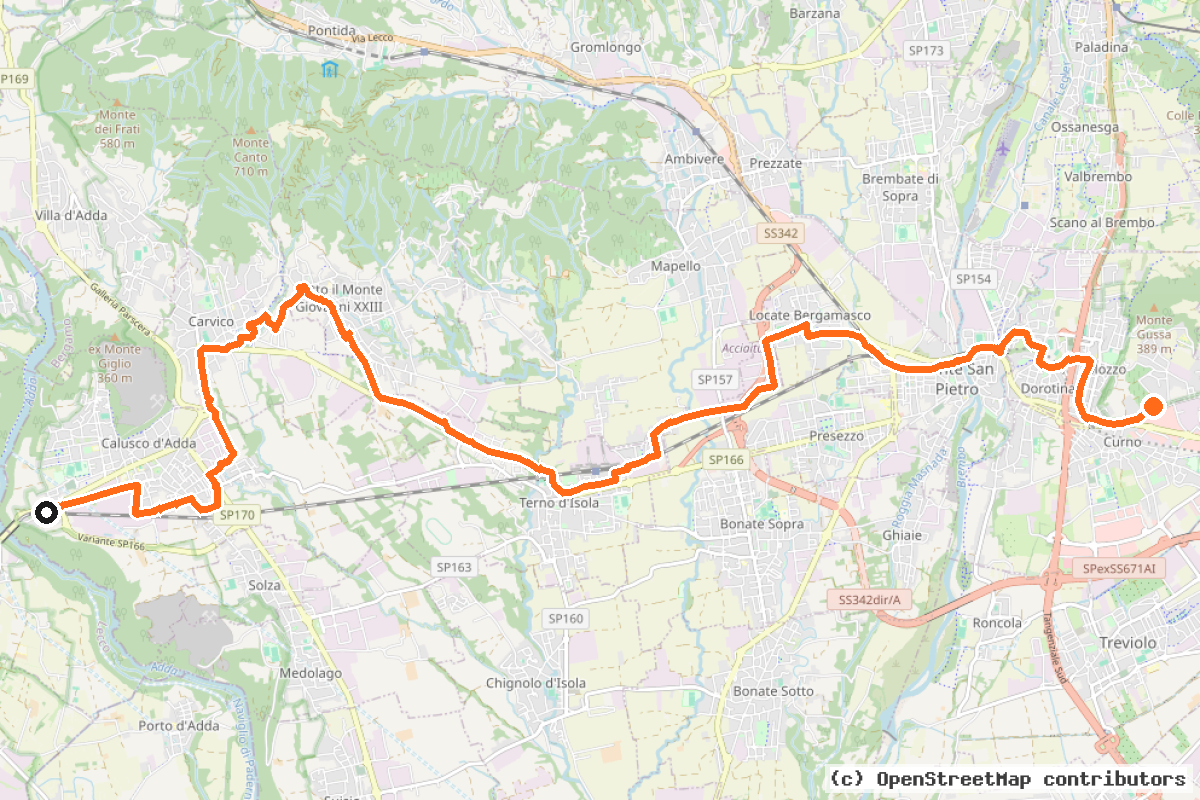 Il tracciato del percorso Ciclovia dei Laghi Nord/Ovest (BGCLO)