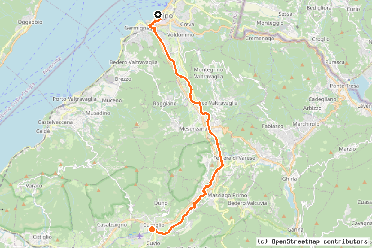 Il tracciato del percorso Ciclopedonale Valcuvia
