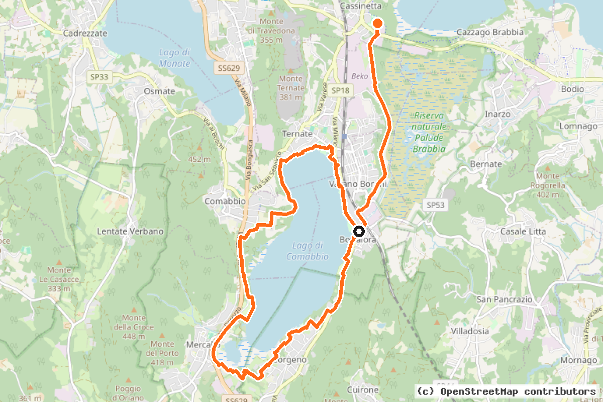 Il tracciato del percorso Ciclopedonale Lago di Comabbio (cpCOM)