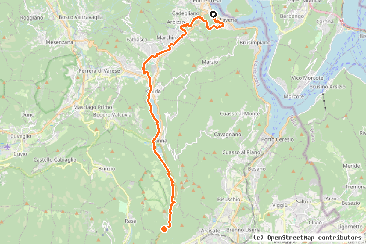 Il tracciato del percorso Ciclabile Valganna – Valmarchirolo – Ponte Tresa