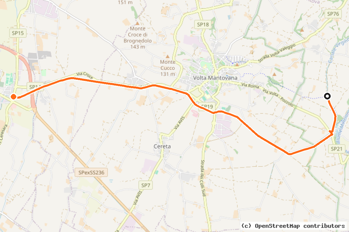 Il tracciato del percorso Ciclabile lungo l’Alzaia Canale Virgilio