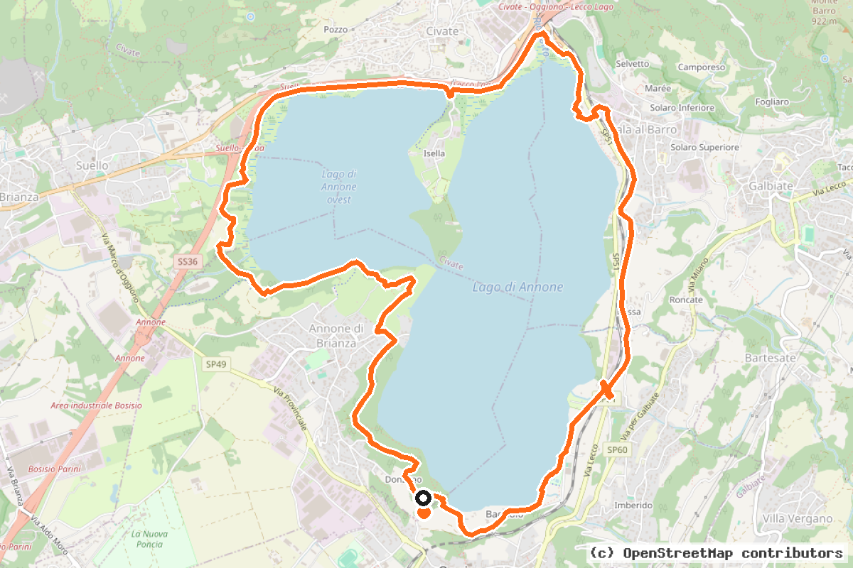 Il tracciato del percorso Ciclabile Lago di Annone