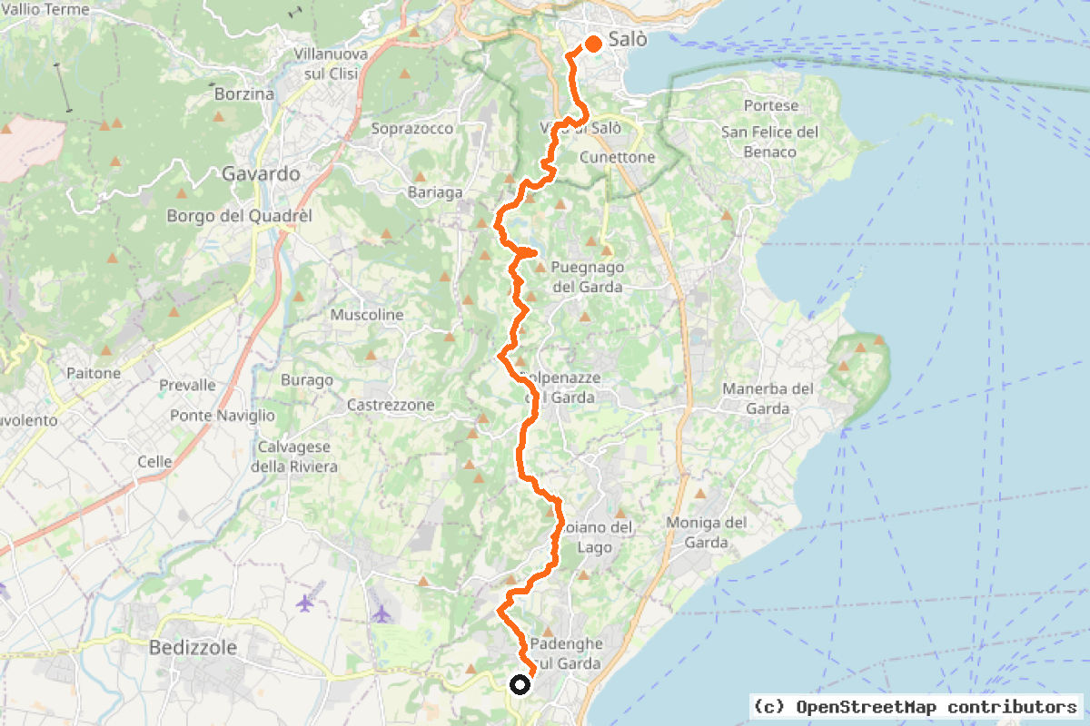 Il tracciato del percorso Ciclabile della Valtenesi (BS02)