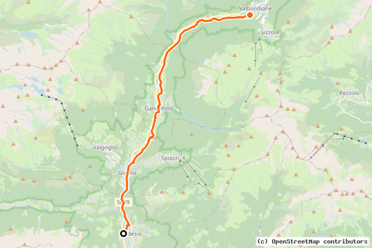 Il tracciato del percorso Ciclabile Alta Val Seriana