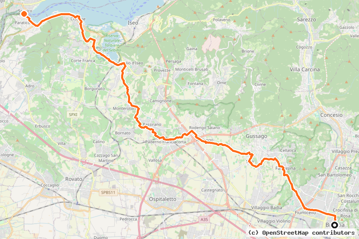 Il tracciato del percorso Brescia – Paratico
