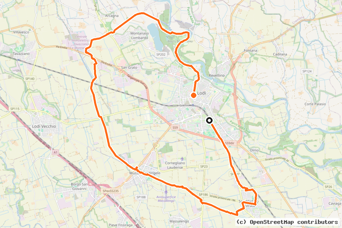 Il tracciato del percorso Anello periurbano di Lodi (LO02)